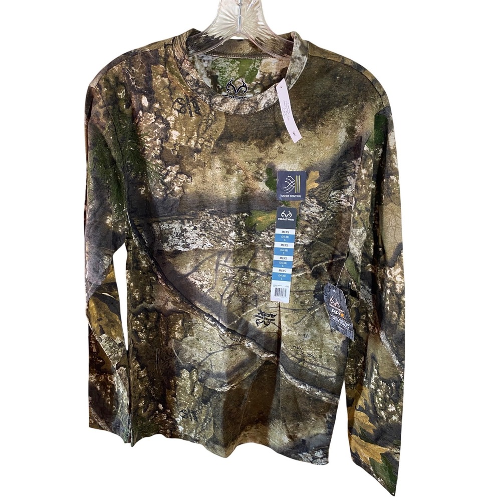 Realtree APX Scent Control Long Sleeve Camo Tee Shirt Mens Small NWT Forest